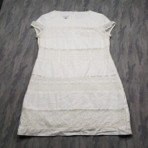 Donna Morgan Dress Womens 12 Petite Lace 100% Linen Sheath Dress Short Sleeve